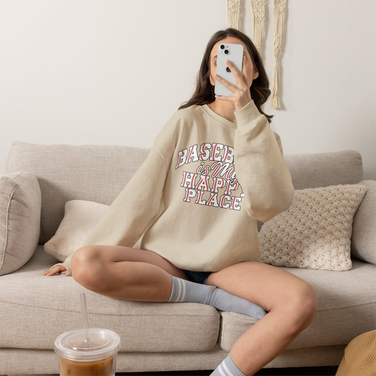 Baseball Is My Happy Place Crewneck Sweatshirt