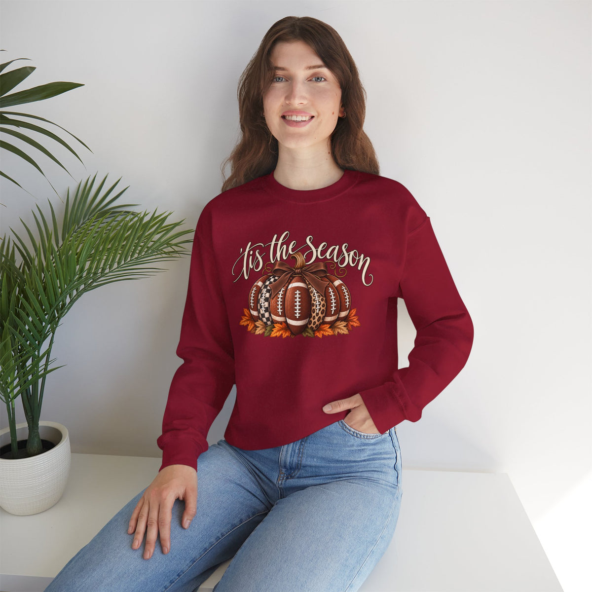 'Tis the Season Football Pumpkins Crewneck Sweatshirt