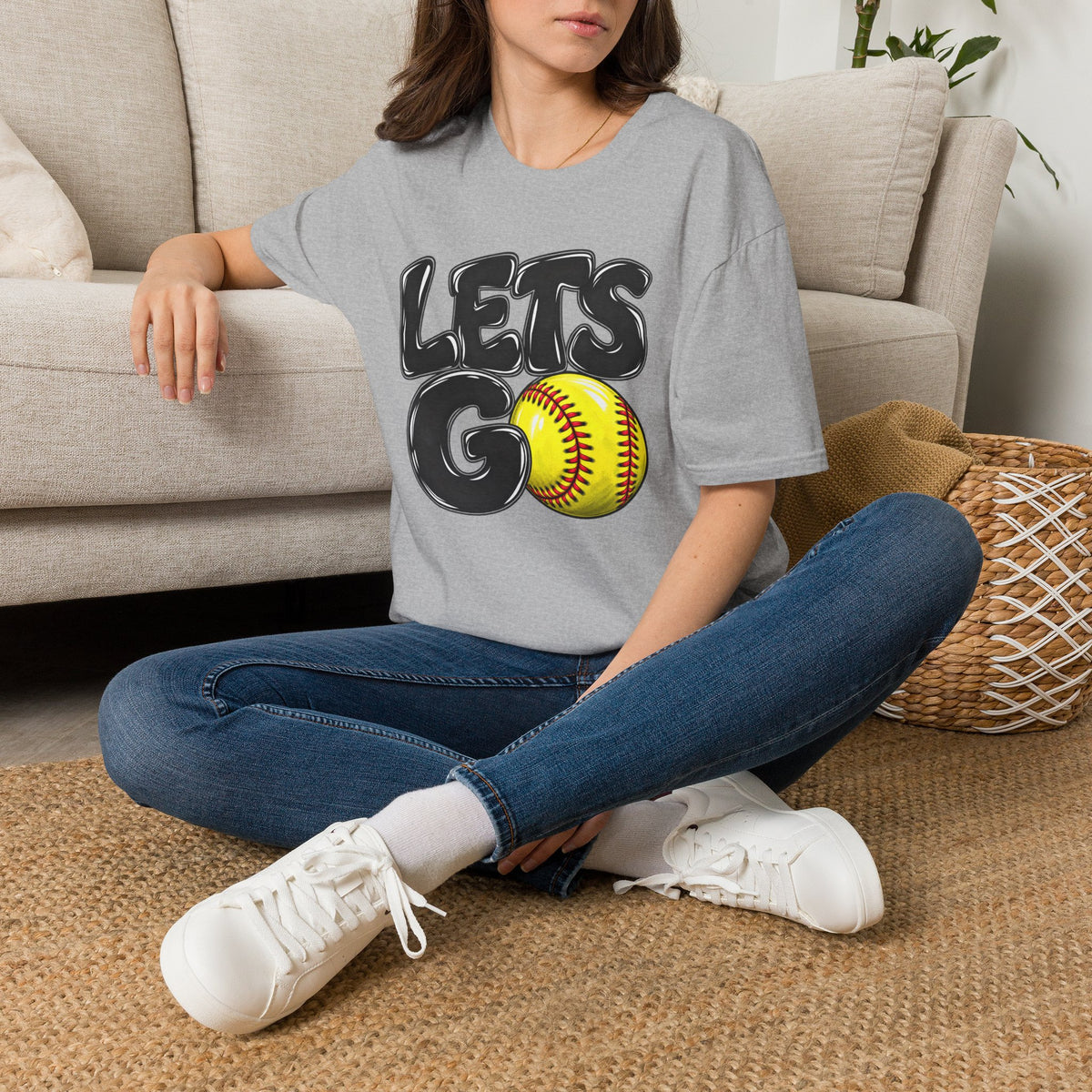 Lets Go Softball T-Shirt — "LETS GO" Graphic with Softball
