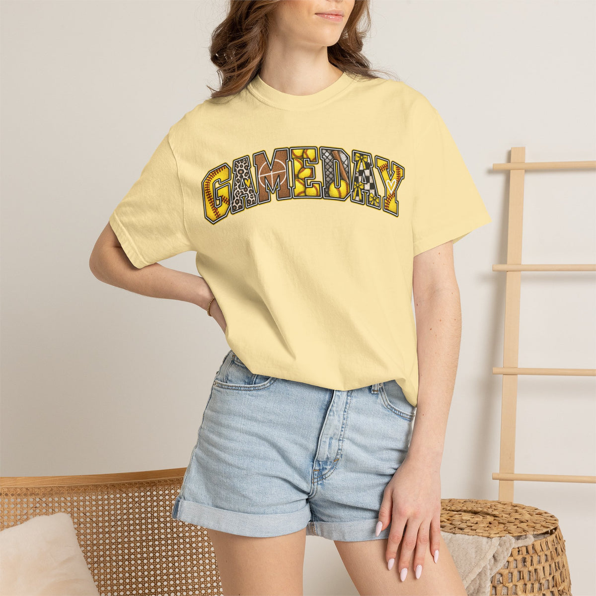 Softball Gameday Retro Patchwork T-Shirt