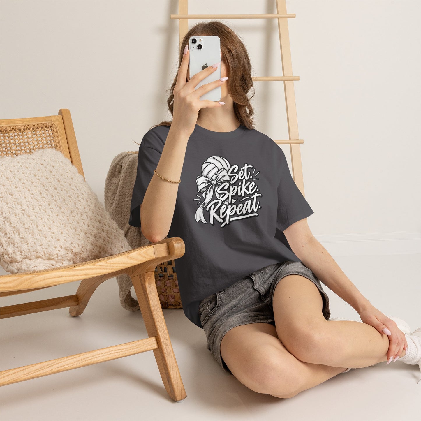 Volleyball Tee – “Set, Spike, Repeat” Graphic T-Shirt