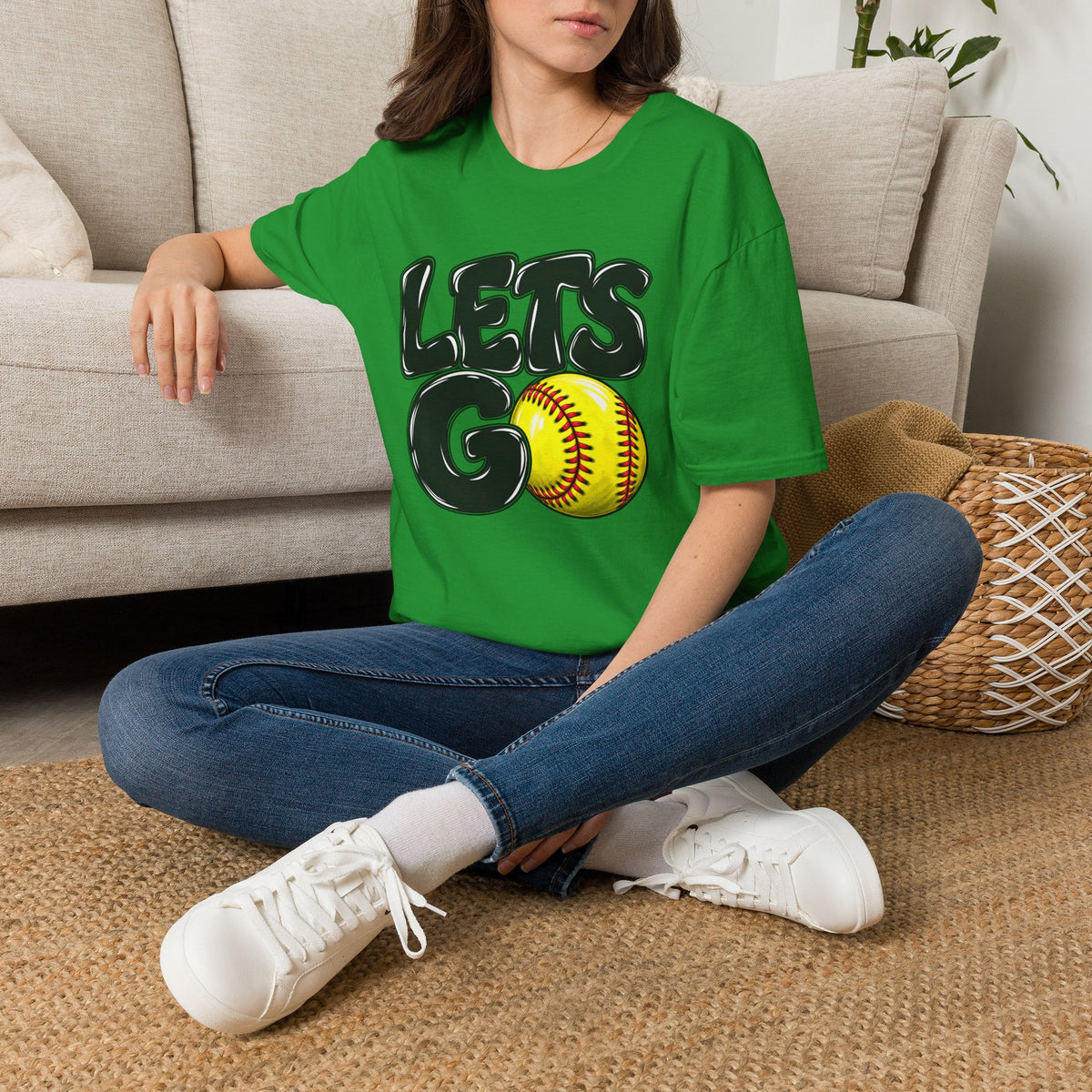 Lets Go Softball T-Shirt — "LETS GO" Graphic with Softball