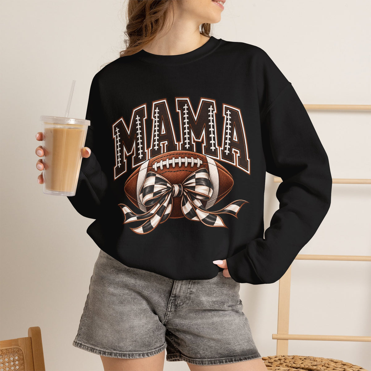 Mama Football Crewneck Sweatshirt — Vintage Gridiron Mom Graphic