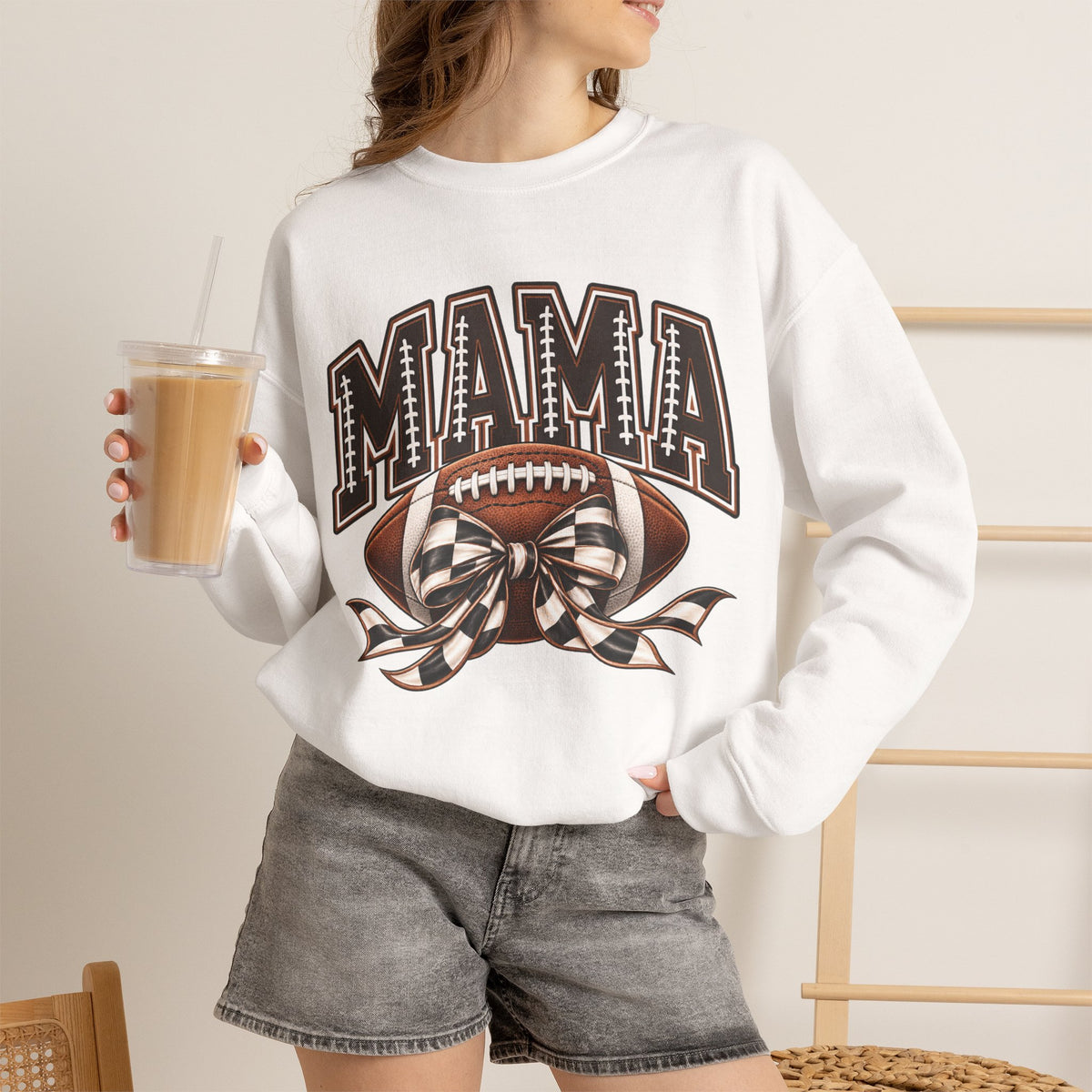 Mama Football Crewneck Sweatshirt — Vintage Gridiron Mom Graphic