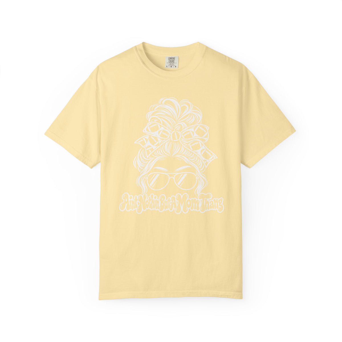 Aint Nothin But A Mom Thang Messy Bun Sunglasses T-Shirt — Football Headband Graphic Tee