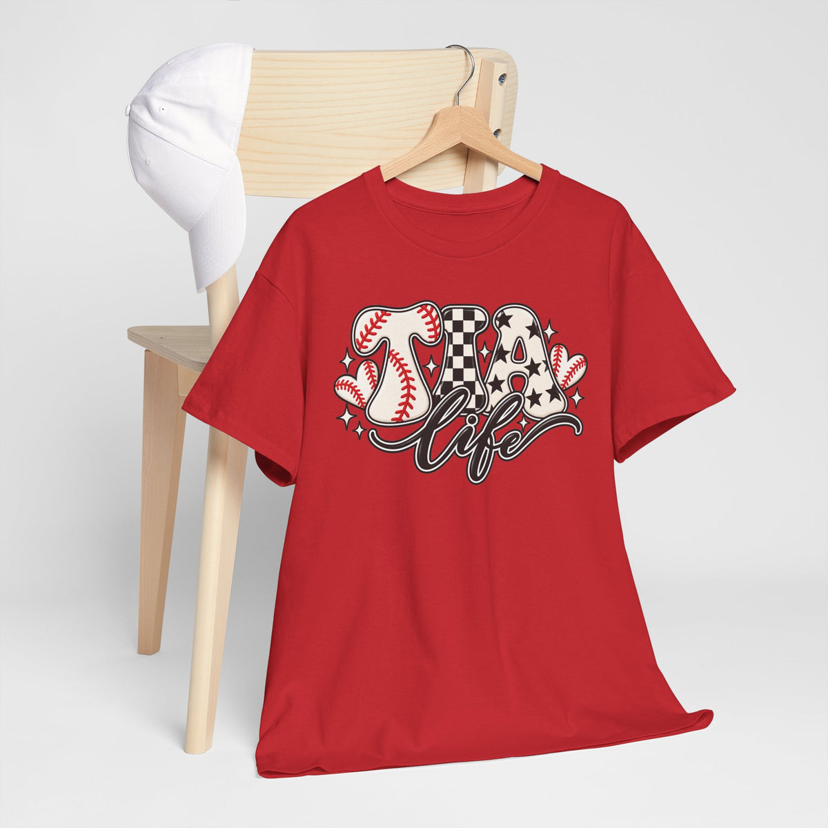 Baseball Life T-Shirt — Retro Heart & Checkerboard Softball Design