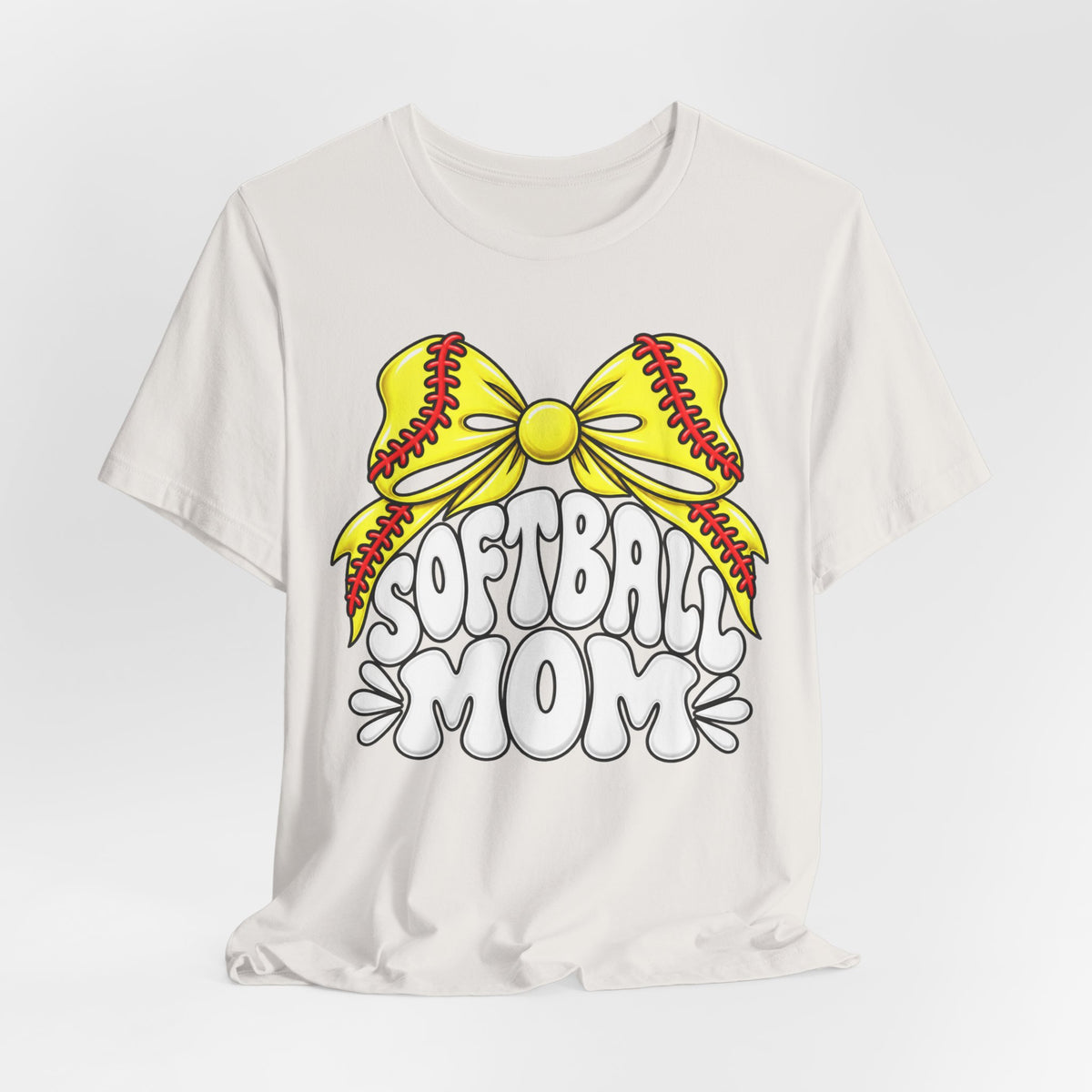Softball Mom T-Shirt — Yellow Softball Bow Graphic Tee