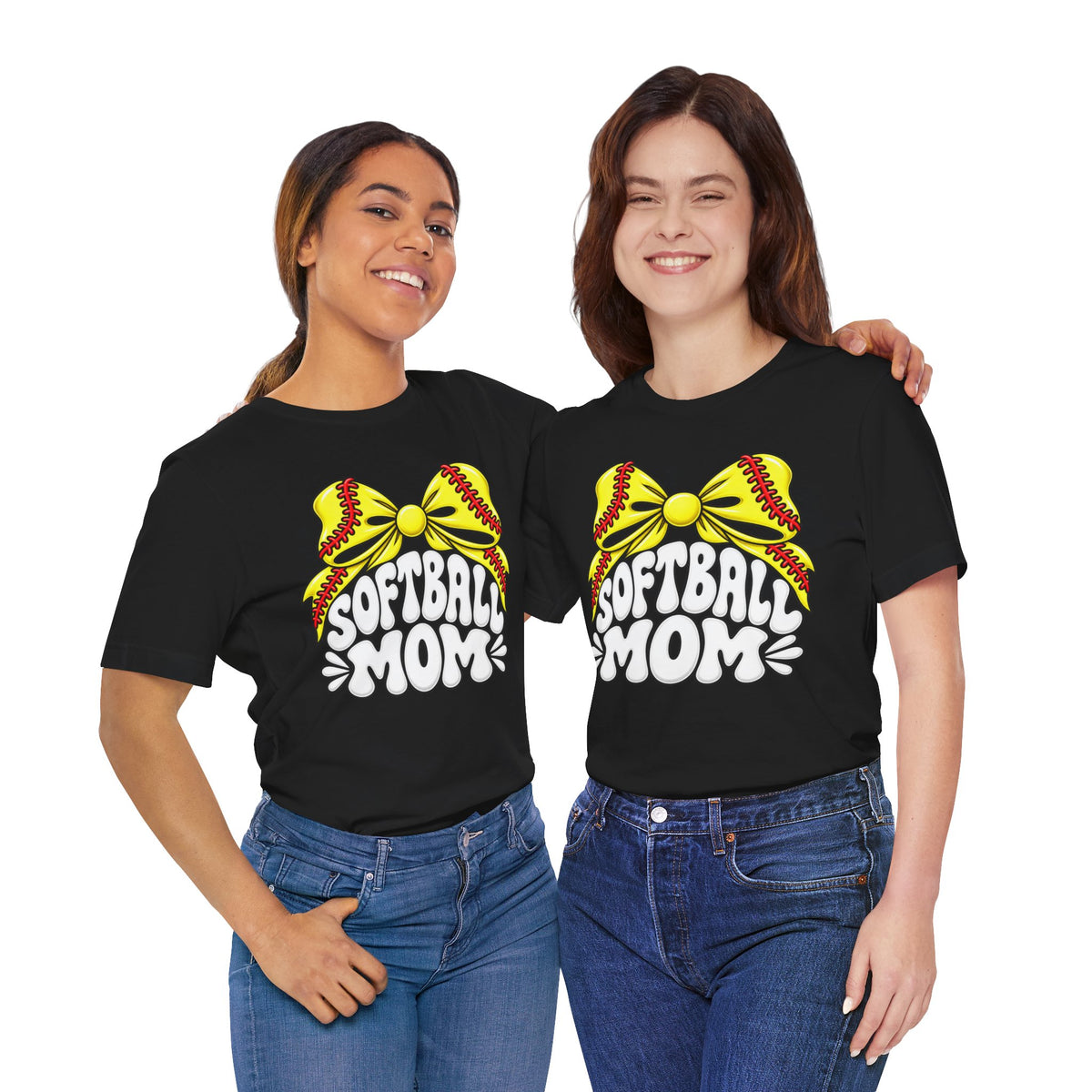 Softball Mom T-Shirt — Yellow Softball Bow Graphic Tee