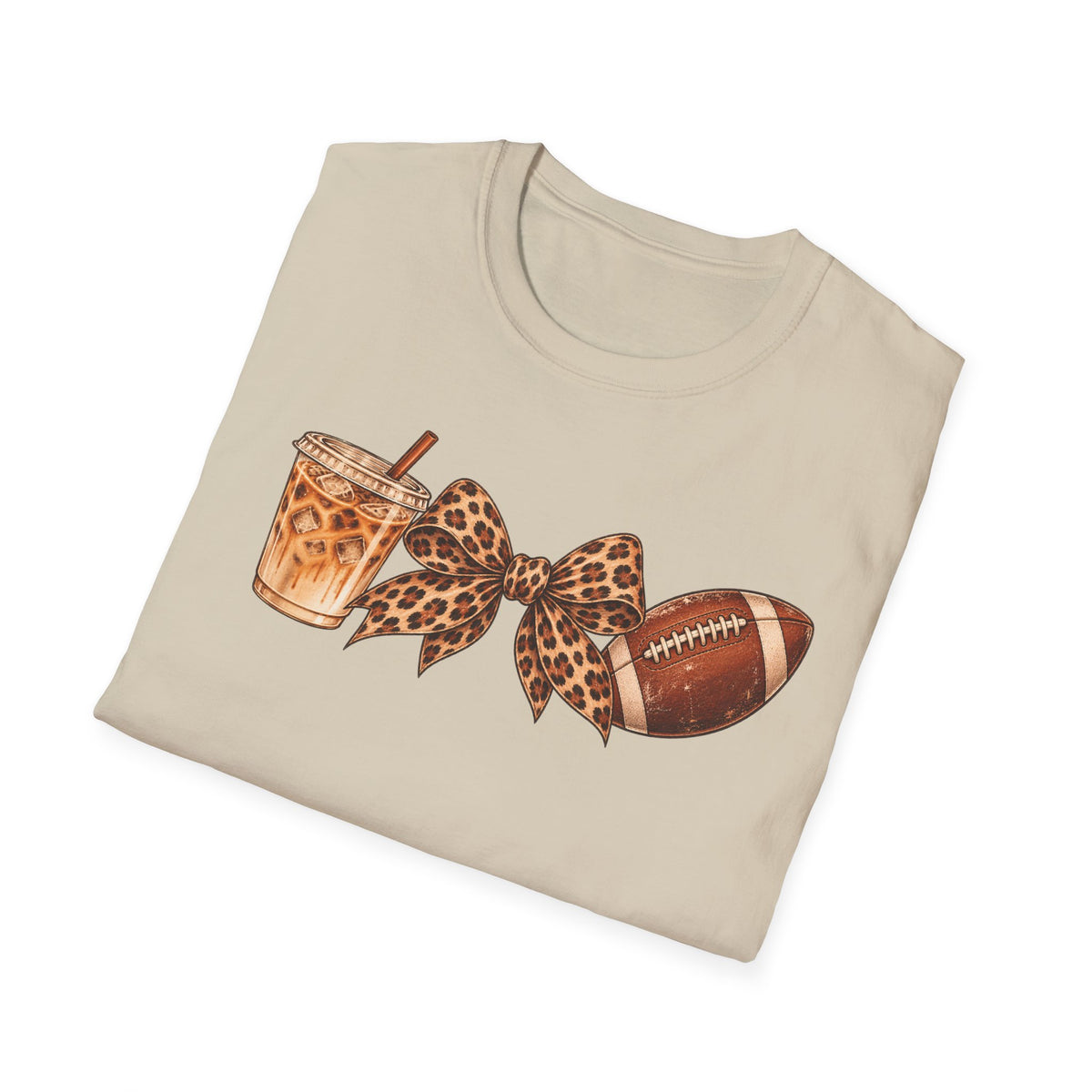 Iced Coffee, Leopard Bow & Football Graphic Tee — Game Day Mom Shirt