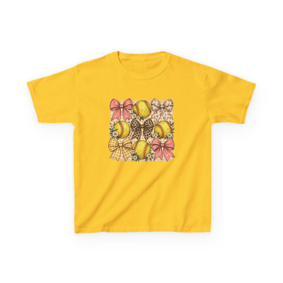 Kids Softball Pattern Tee — Leopard Bows & Ribbons Sports Shirt