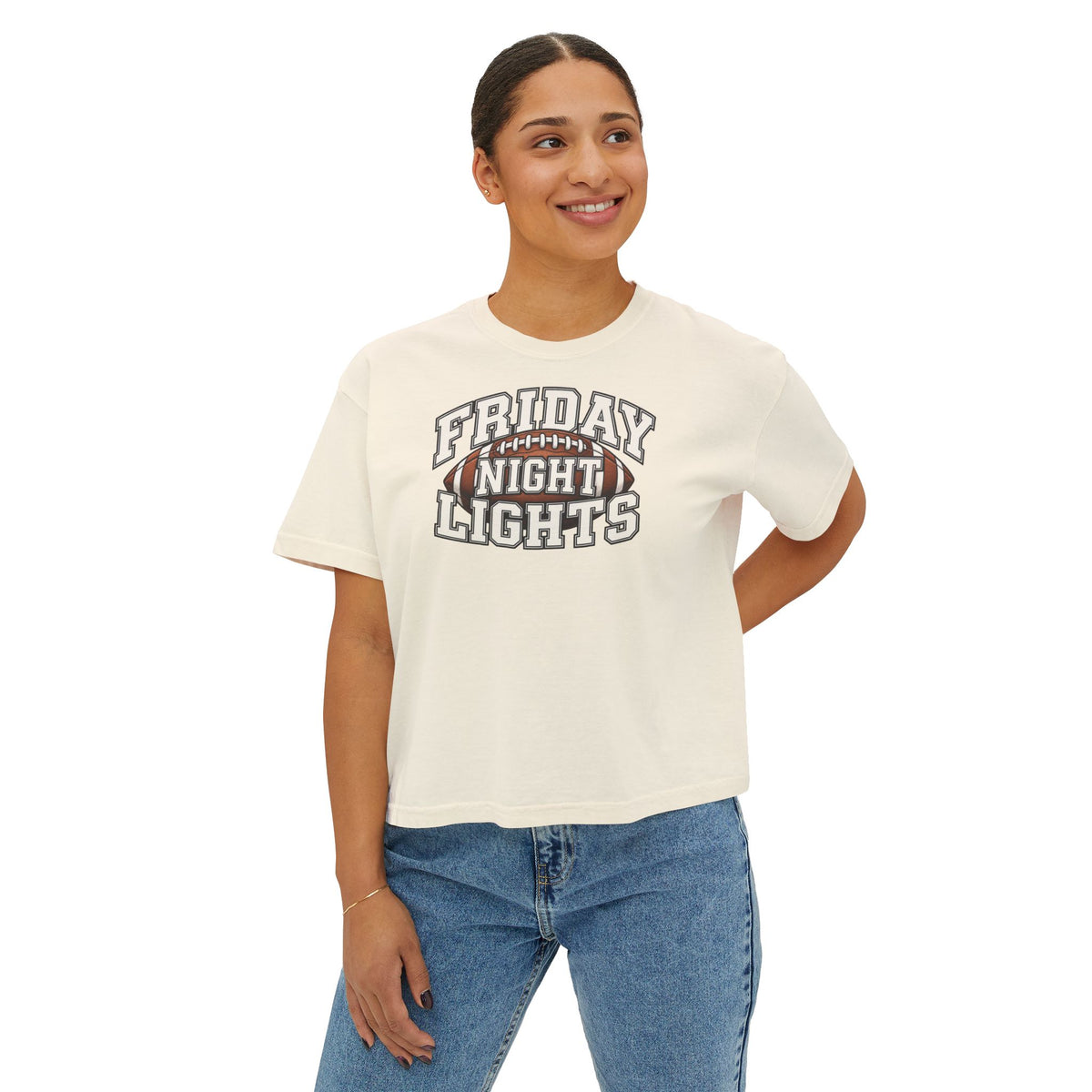 Friday Night Lights Boxy Tee — Women's Football Graphic T-Shirt