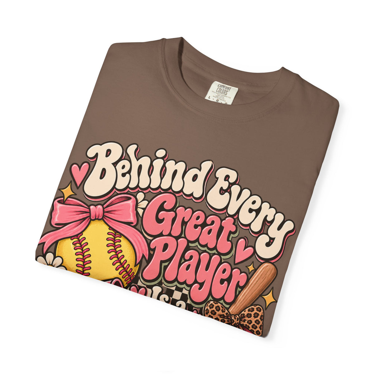 Softball Mom T-Shirt — "Behind Every Great Player Is a Proud Mom" Vintage Floral Design