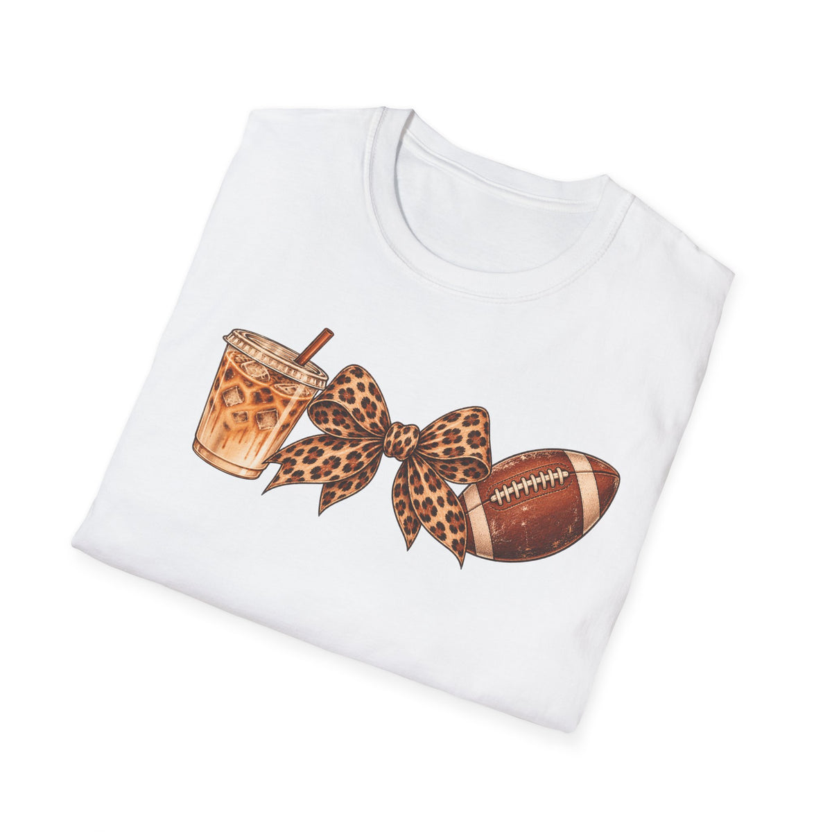 Iced Coffee, Leopard Bow & Football Graphic Tee — Game Day Mom Shirt