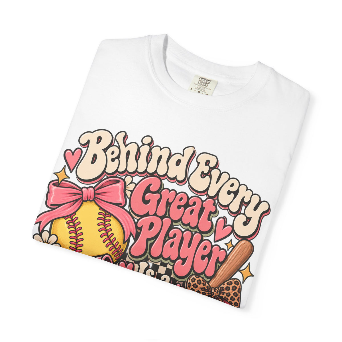 Softball Mom T-Shirt — "Behind Every Great Player Is a Proud Mom" Vintage Floral Design