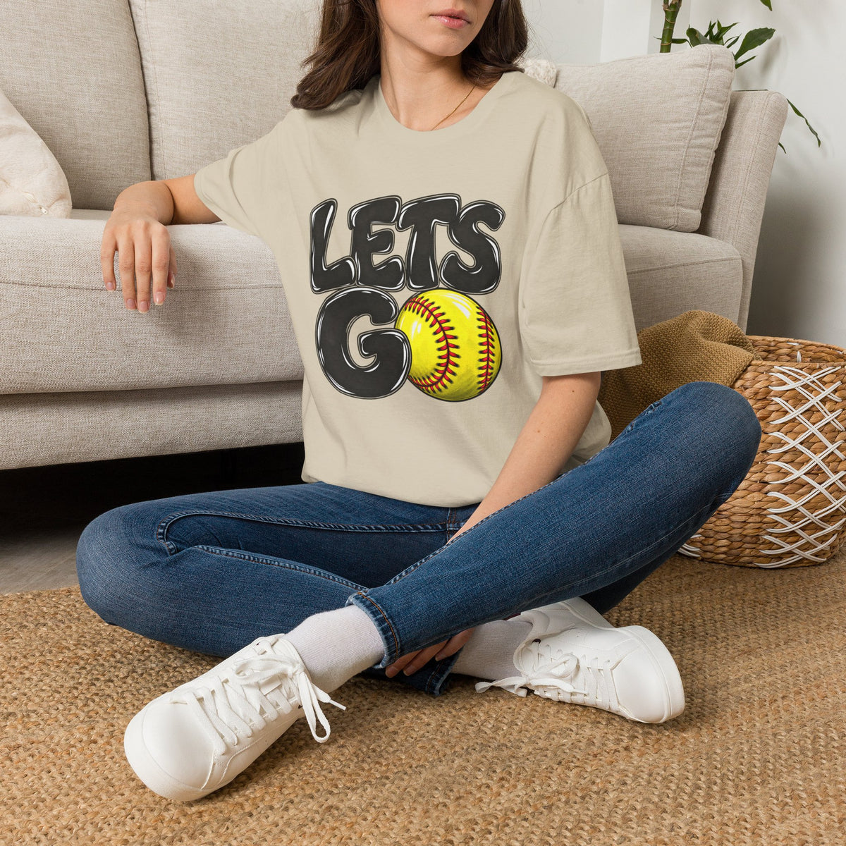 Lets Go Softball T-Shirt — "LETS GO" Graphic with Softball