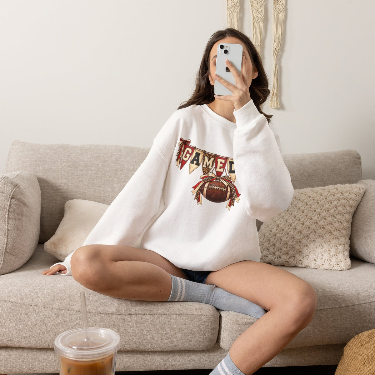 Gameday Football Crewneck Sweatshirt — Rustic Sports Banner Design