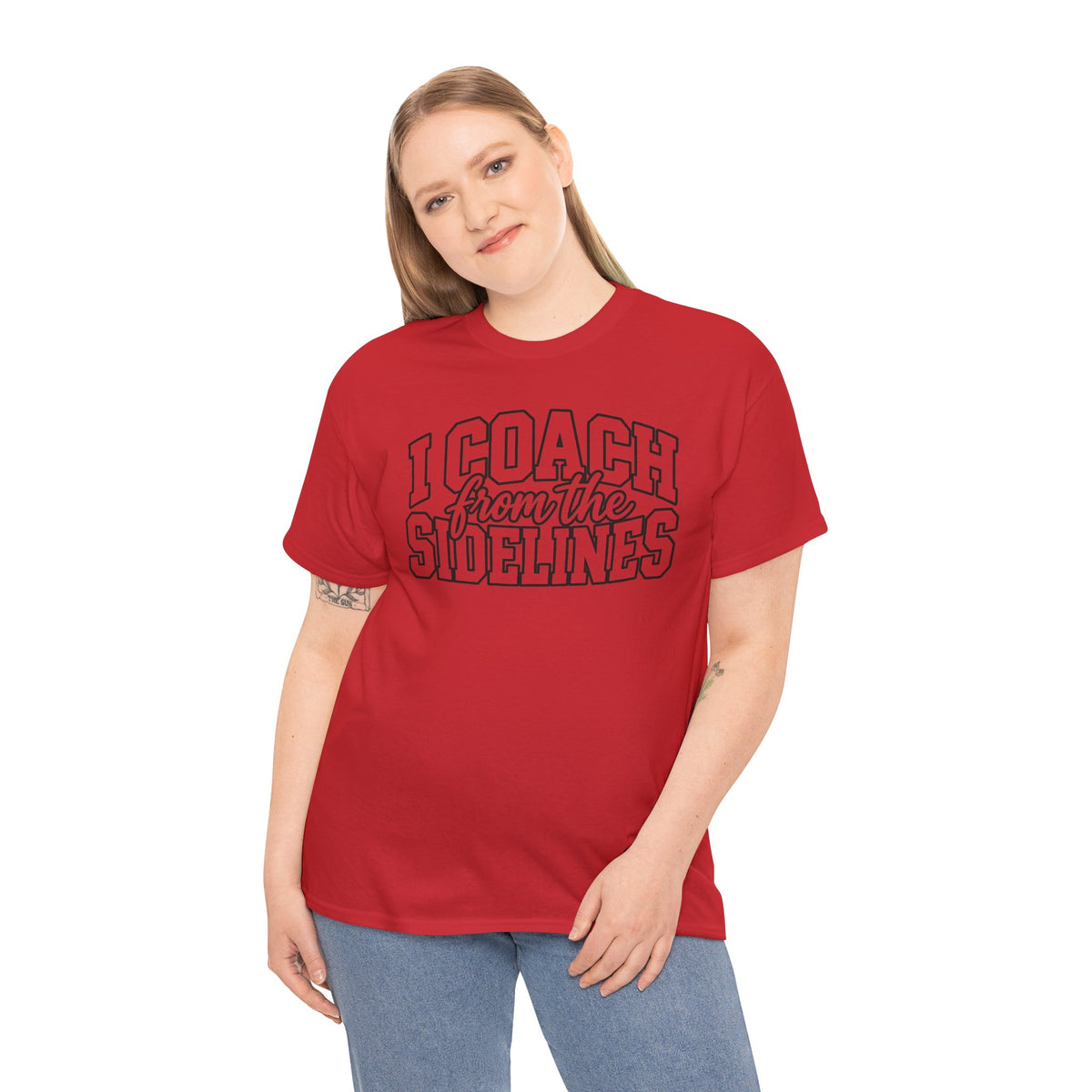 I Coach from the Sidelines T-Shirt — Cheerleader/Supporter Sideline Coach Tee