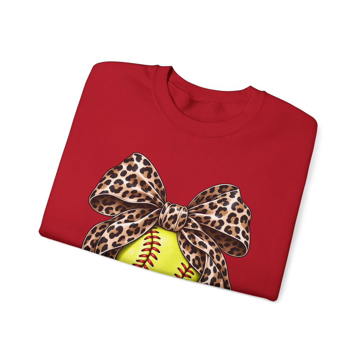 Softball Crewneck Sweatshirt with Leopard Bow Graphic