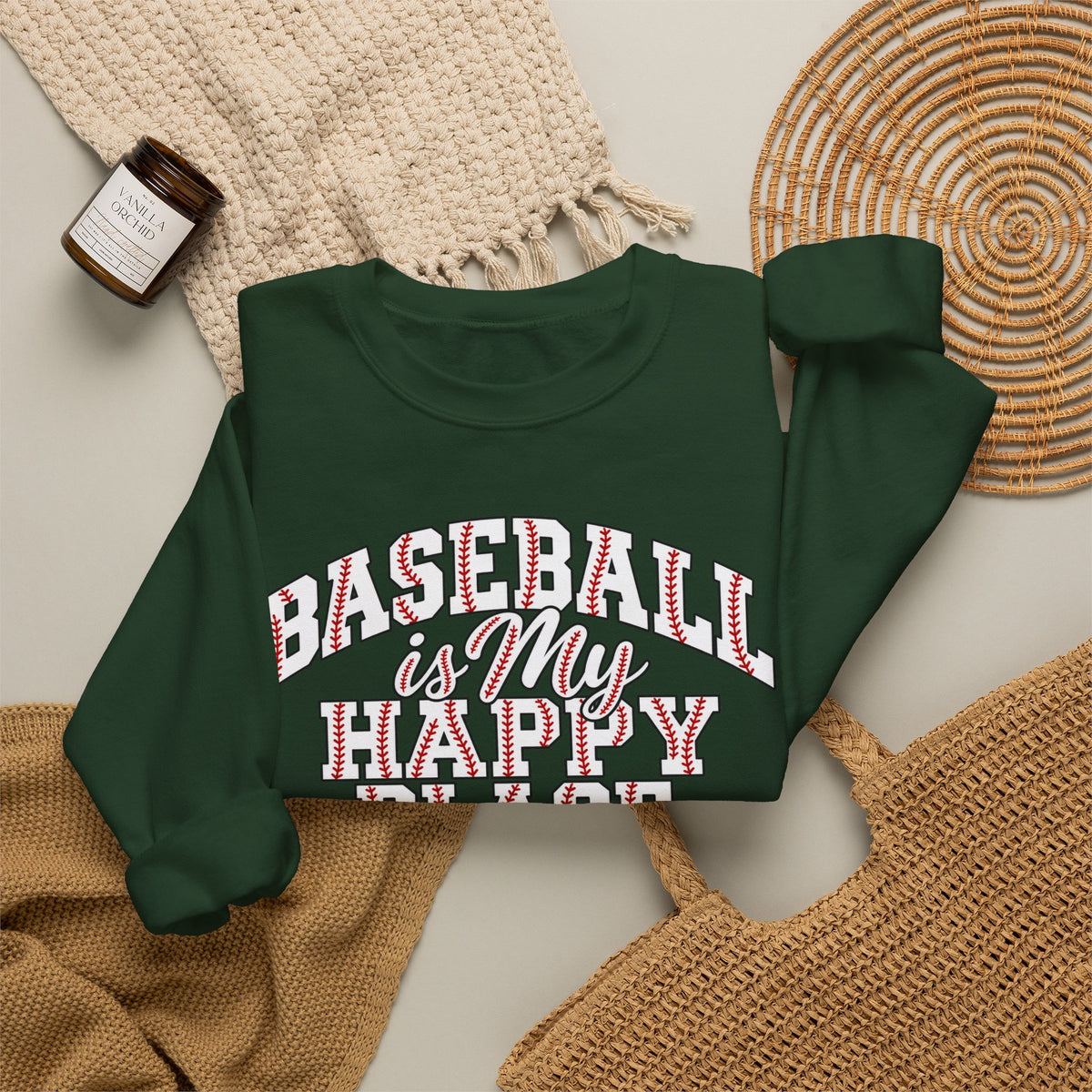 Baseball Is My Happy Place Crewneck Sweatshirt