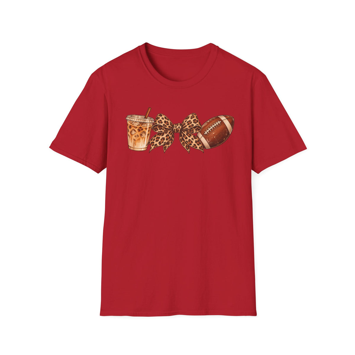 Iced Coffee, Leopard Bow & Football Graphic Tee — Game Day Mom Shirt