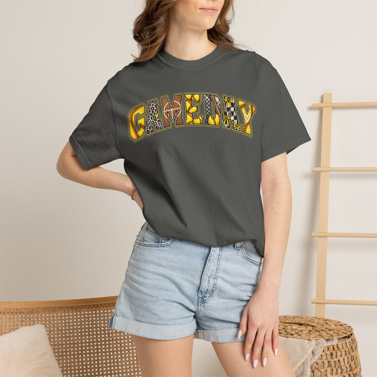 Softball Gameday Retro Patchwork T-Shirt