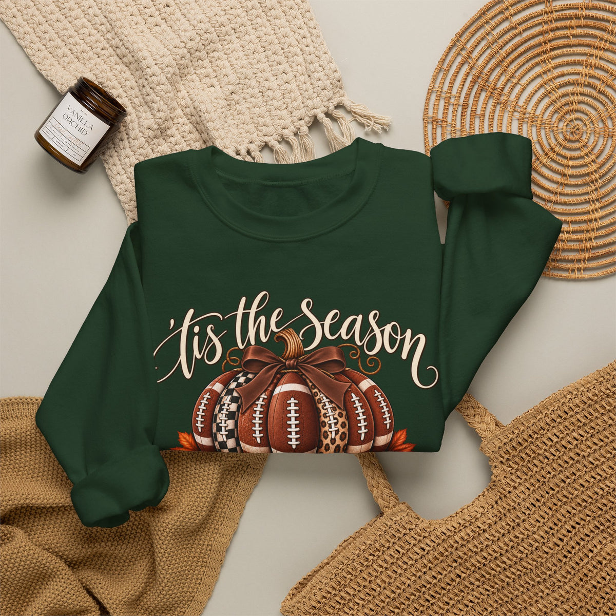 'Tis the Season Football Pumpkins Crewneck Sweatshirt