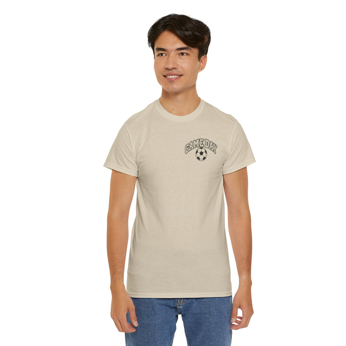 Soccer Dad T-Shirt — 'DAD' Arch with Soccer Ball Chest Graphic