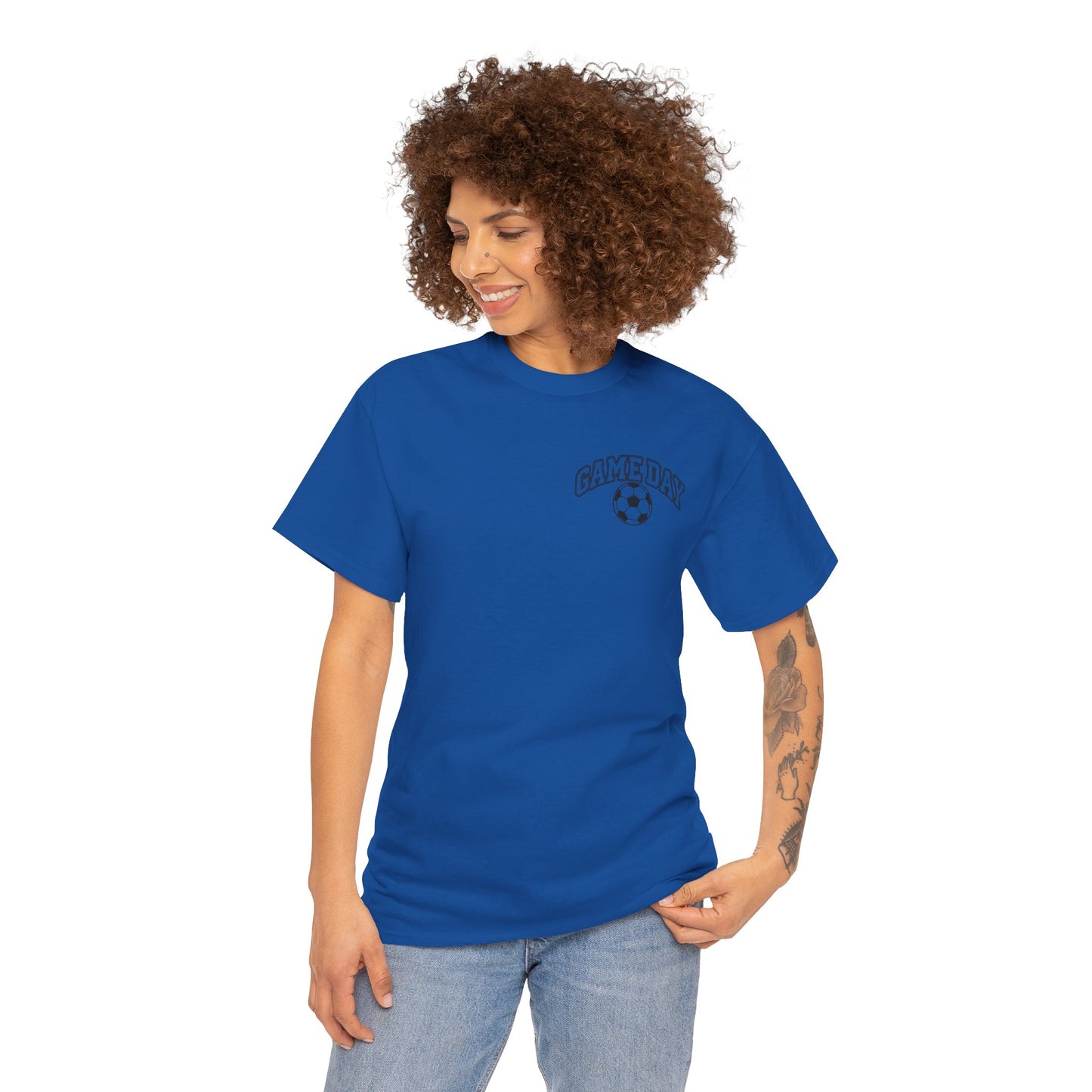 Soccer Dad T-Shirt — 'DAD' Arch with Soccer Ball Chest Graphic