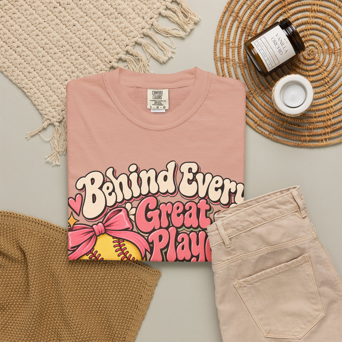 Softball Mom T-Shirt — "Behind Every Great Player Is a Proud Mom" Vintage Floral Design