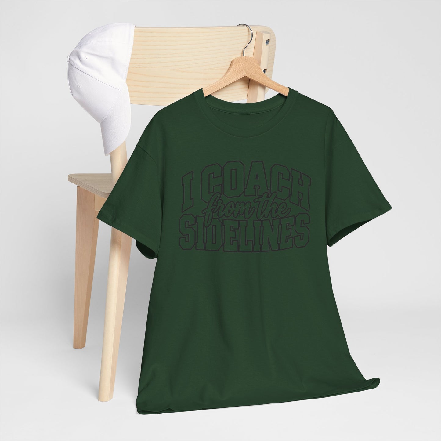 I Coach from the Sidelines T-Shirt — Cheerleader/Supporter Sideline Coach Tee