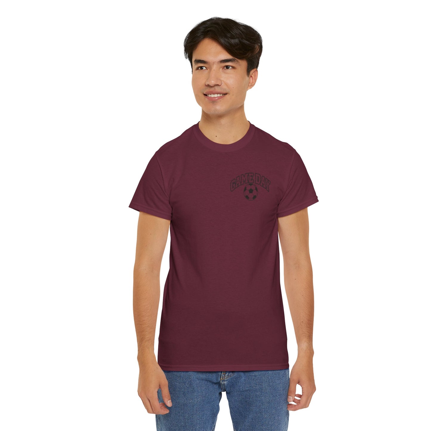 Soccer Dad T-Shirt — 'DAD' Arch with Soccer Ball Chest Graphic