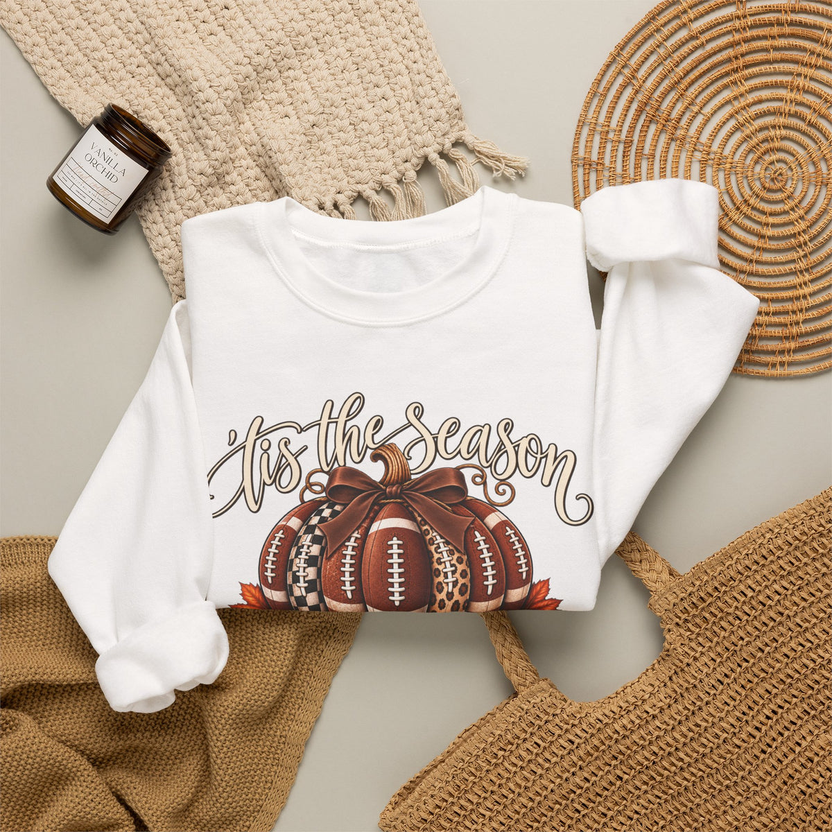 'Tis the Season Football Pumpkins Crewneck Sweatshirt