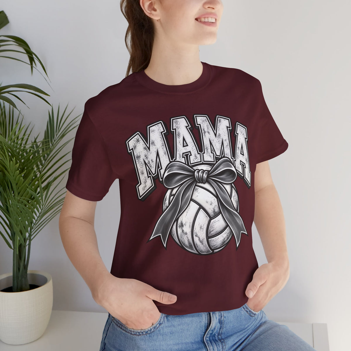Volleyball Mama Tee — Mom Volleyball Shirt with Ribboned Ball Graphic