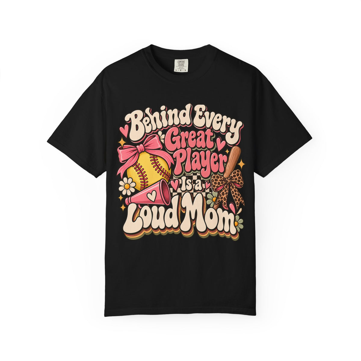 Softball Mom T-Shirt — "Behind Every Great Player Is a Proud Mom" Vintage Floral Design