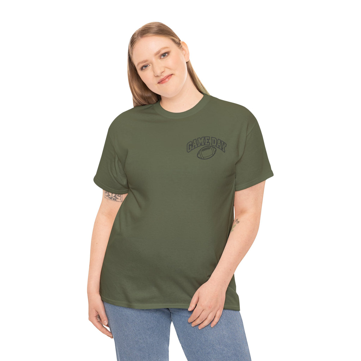 Game Day Football Tee — Minimal Chest Logo White T-Shirt