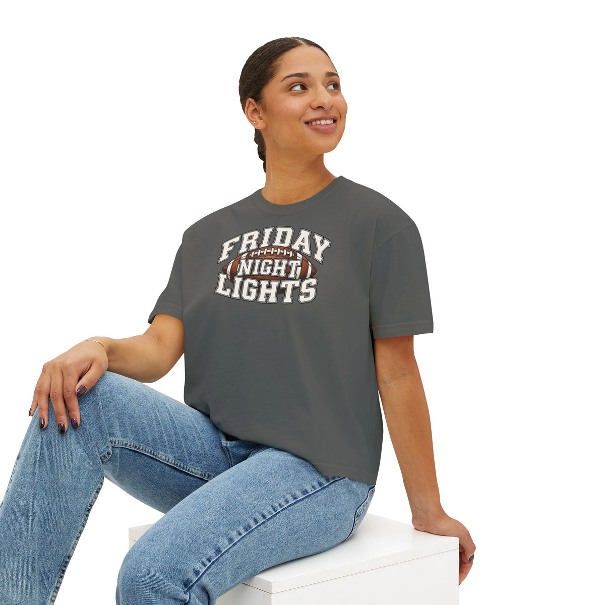 Friday Night Lights Boxy Tee — Women's Football Graphic T-Shirt