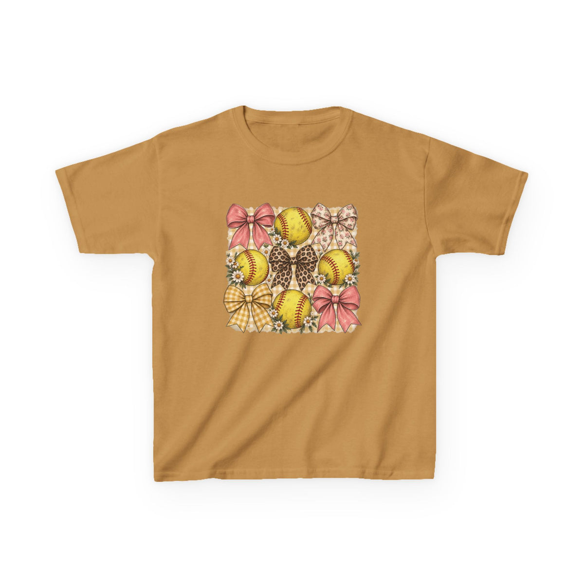 Kids Softball Pattern Tee — Leopard Bows & Ribbons Sports Shirt