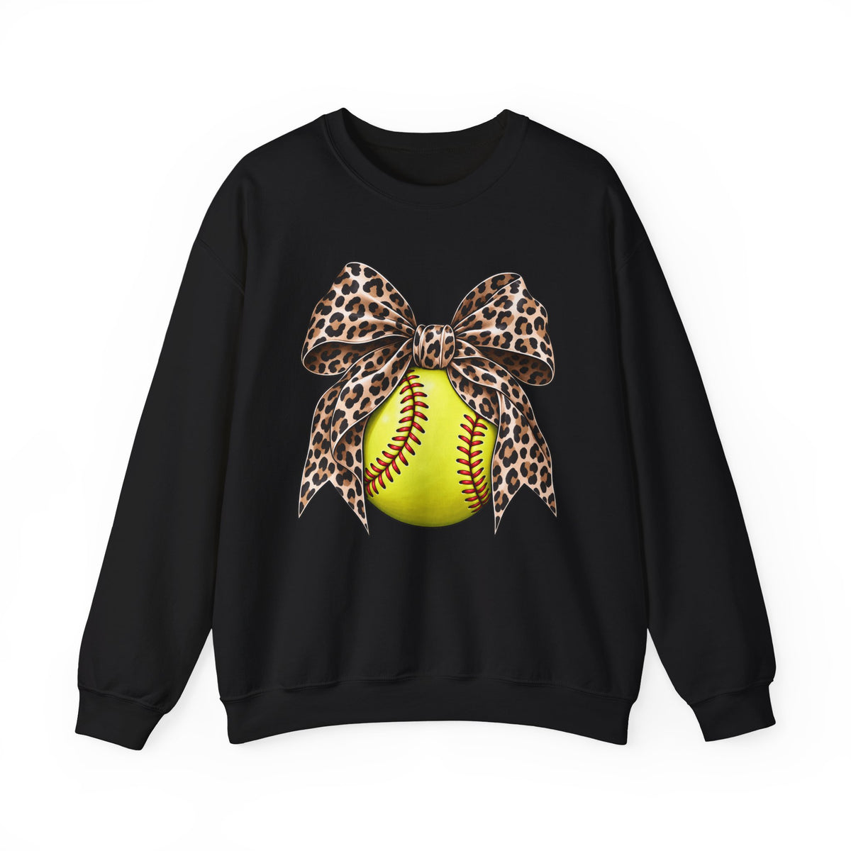 Softball Crewneck Sweatshirt with Leopard Bow Graphic