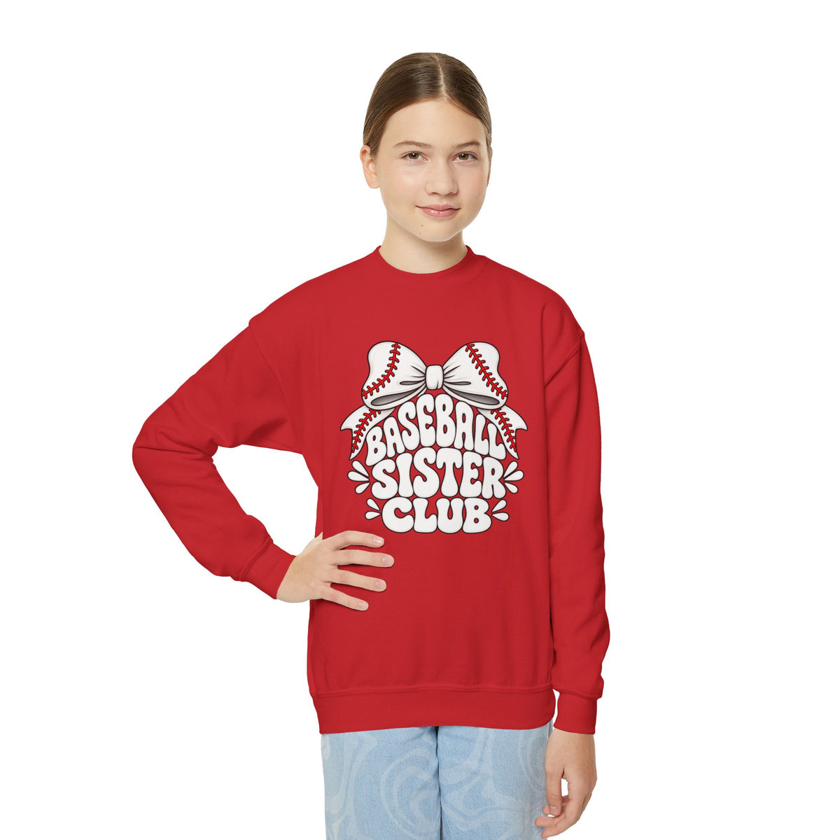 Youth Crewneck Sweatshirt — "Baseball Sister Club" Graphic