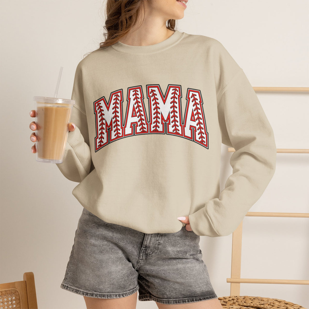 Mama Baseball Stitch Crewneck Sweatshirt