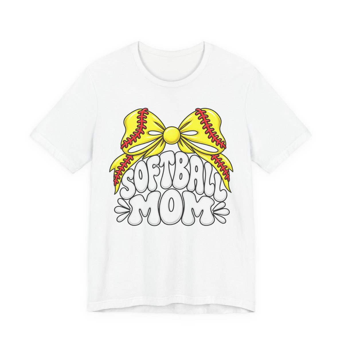 Softball Mom T-Shirt — Yellow Softball Bow Graphic Tee