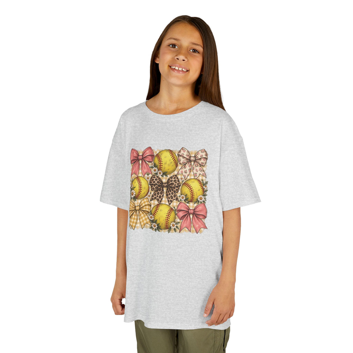 Kids Softball Pattern Tee — Leopard Bows & Ribbons Sports Shirt