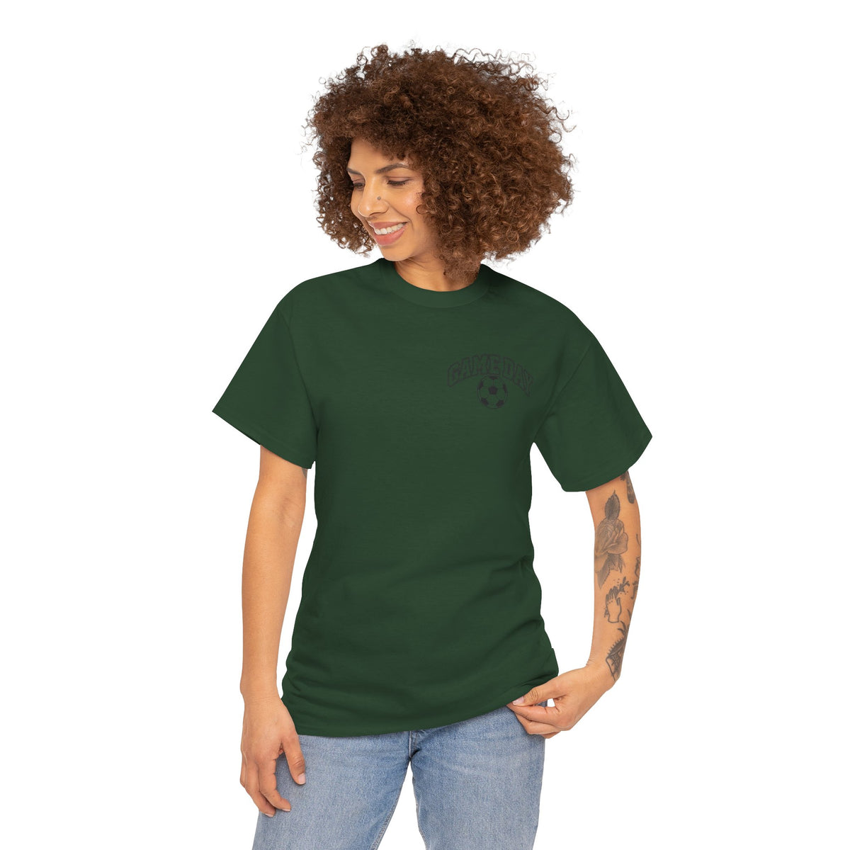 Soccer Dad T-Shirt — 'DAD' Arch with Soccer Ball Chest Graphic