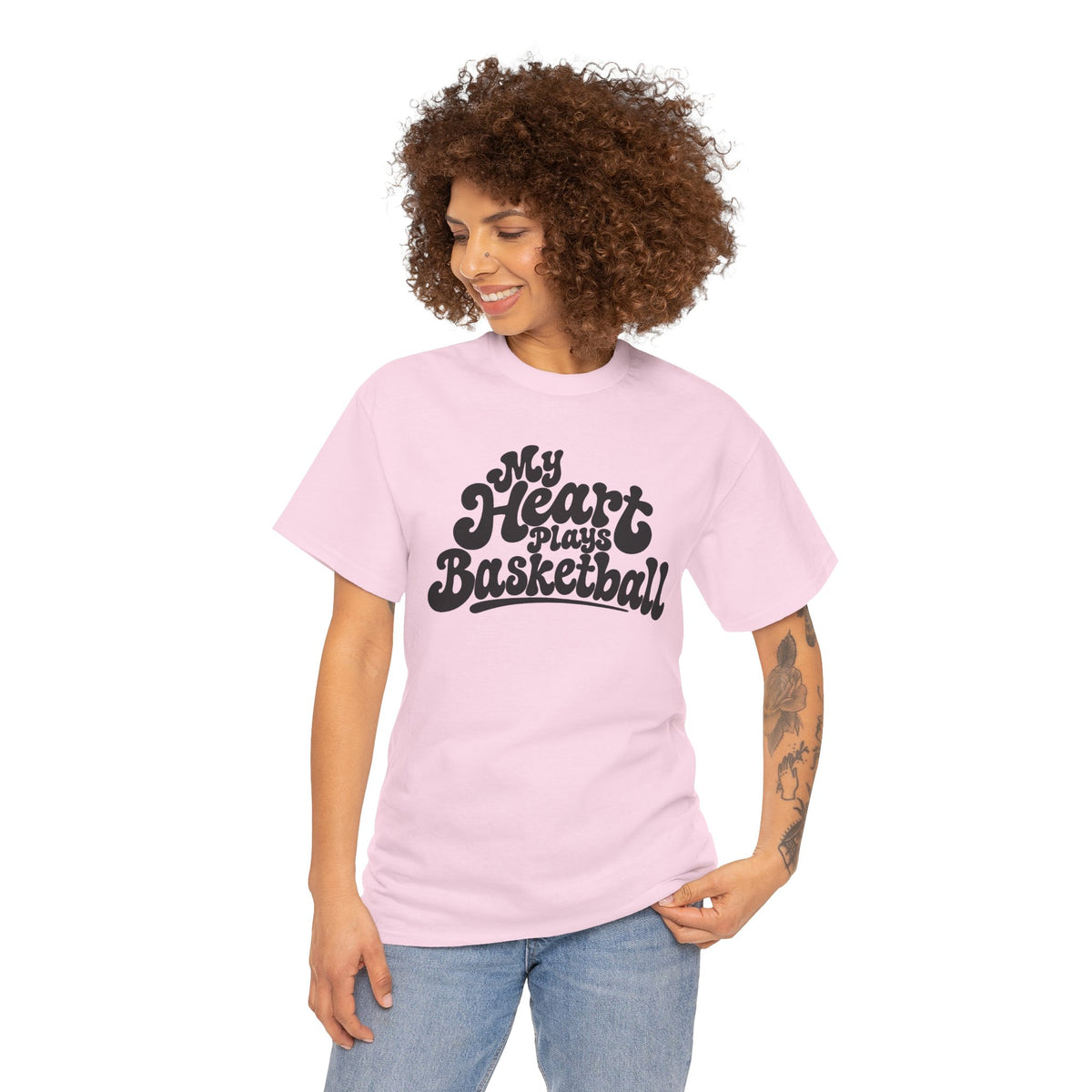 Basketball T-Shirt — "My Heart Beats Basketball" Retro Script