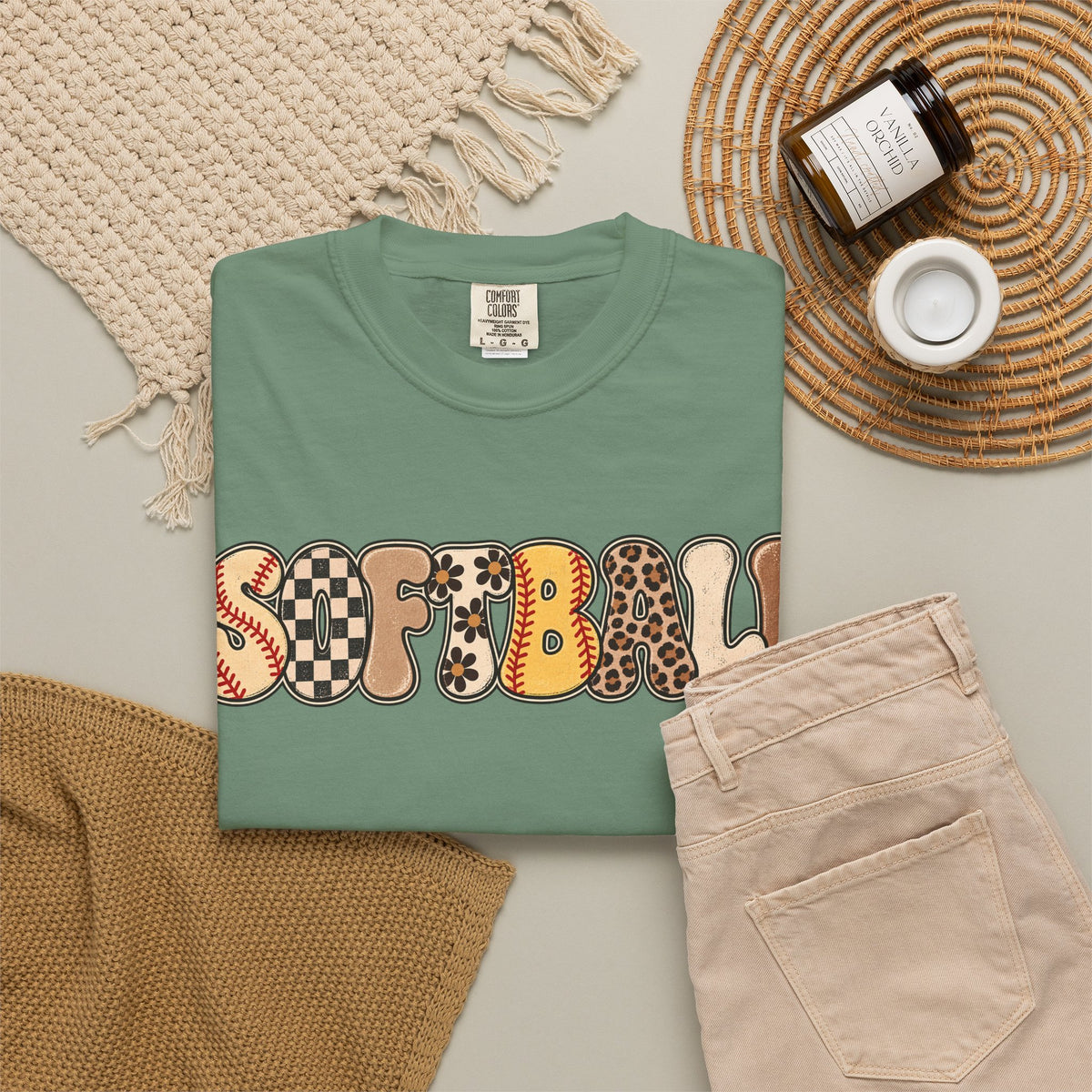 Softball Retro Graphic T-Shirt — Vintage Patterned Lettering