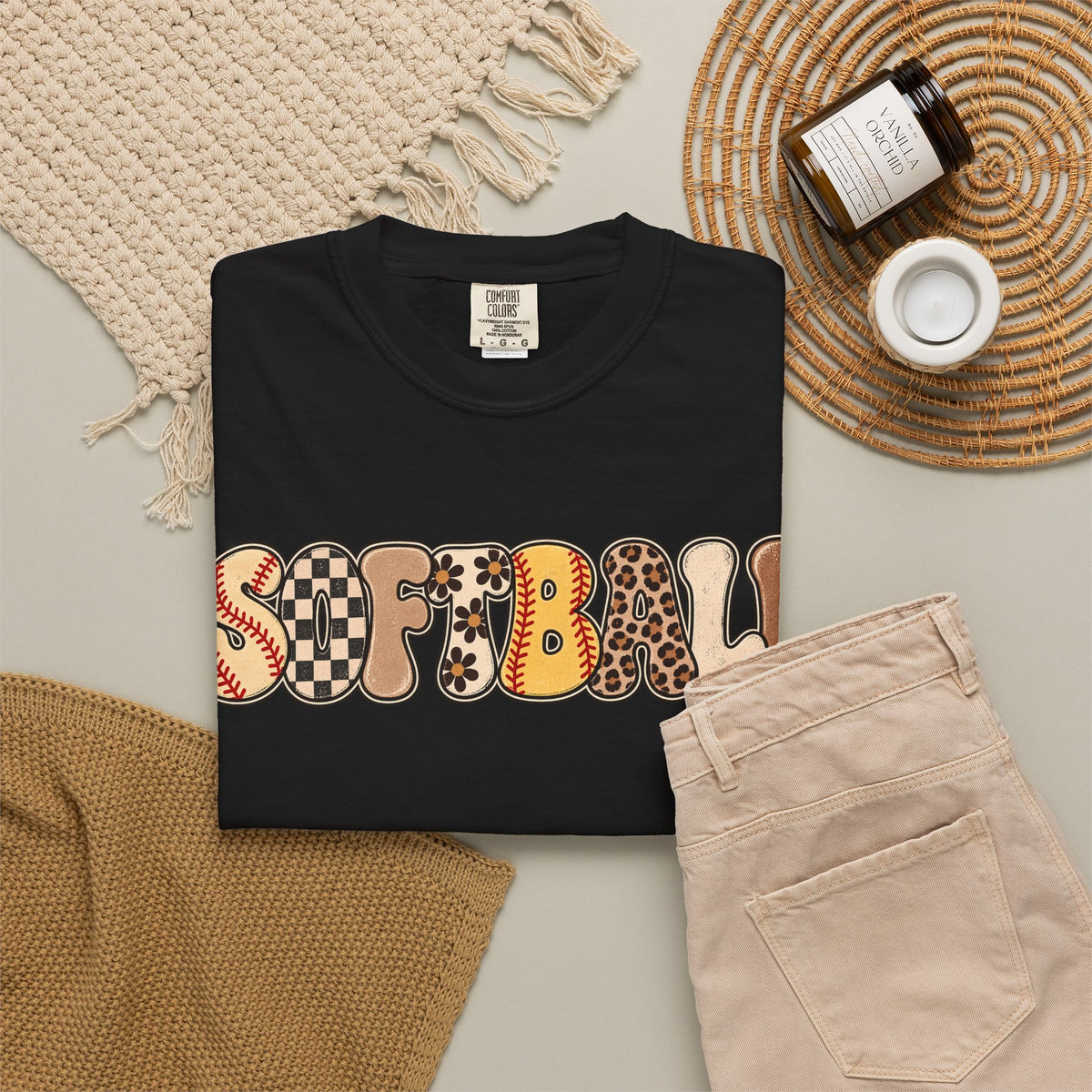 Softball Retro Graphic T-Shirt — Vintage Patterned Lettering