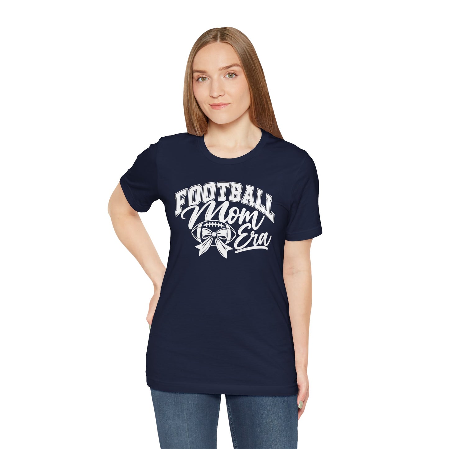 Football Mom Era T-Shirt – Cute Pink Game Day Tee with Football Ribbon