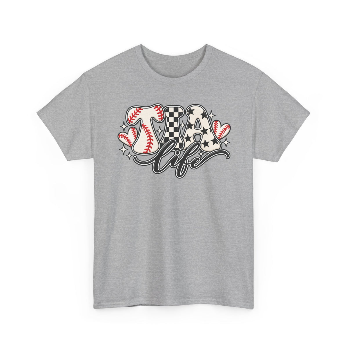 Baseball Life T-Shirt — Retro Heart & Checkerboard Softball Design
