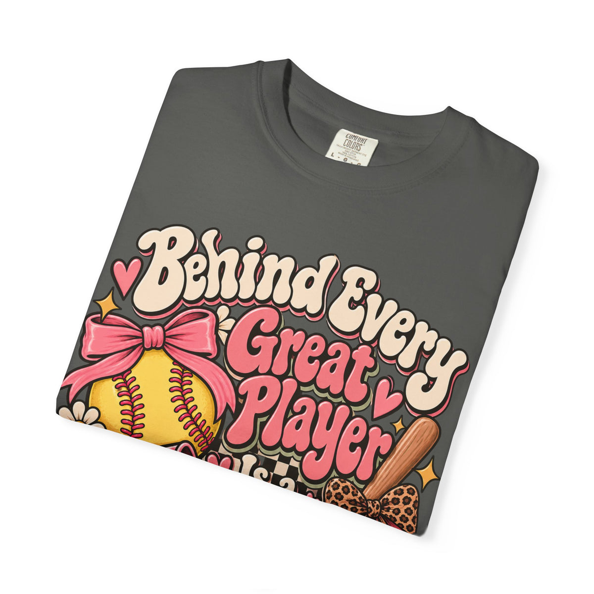 Softball Mom T-Shirt — "Behind Every Great Player Is a Proud Mom" Vintage Floral Design