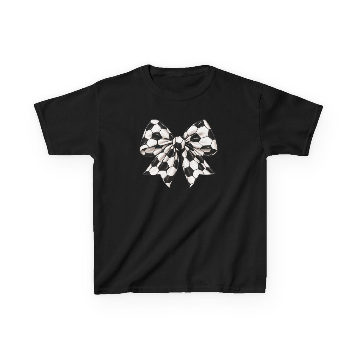 Kids Tee — Black & White Soccer Bow Graphic
